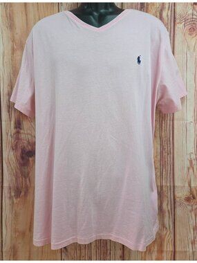 Polo Ralph Lauren Mens Pink V-Neck T-Shirt XL 100% Cotton